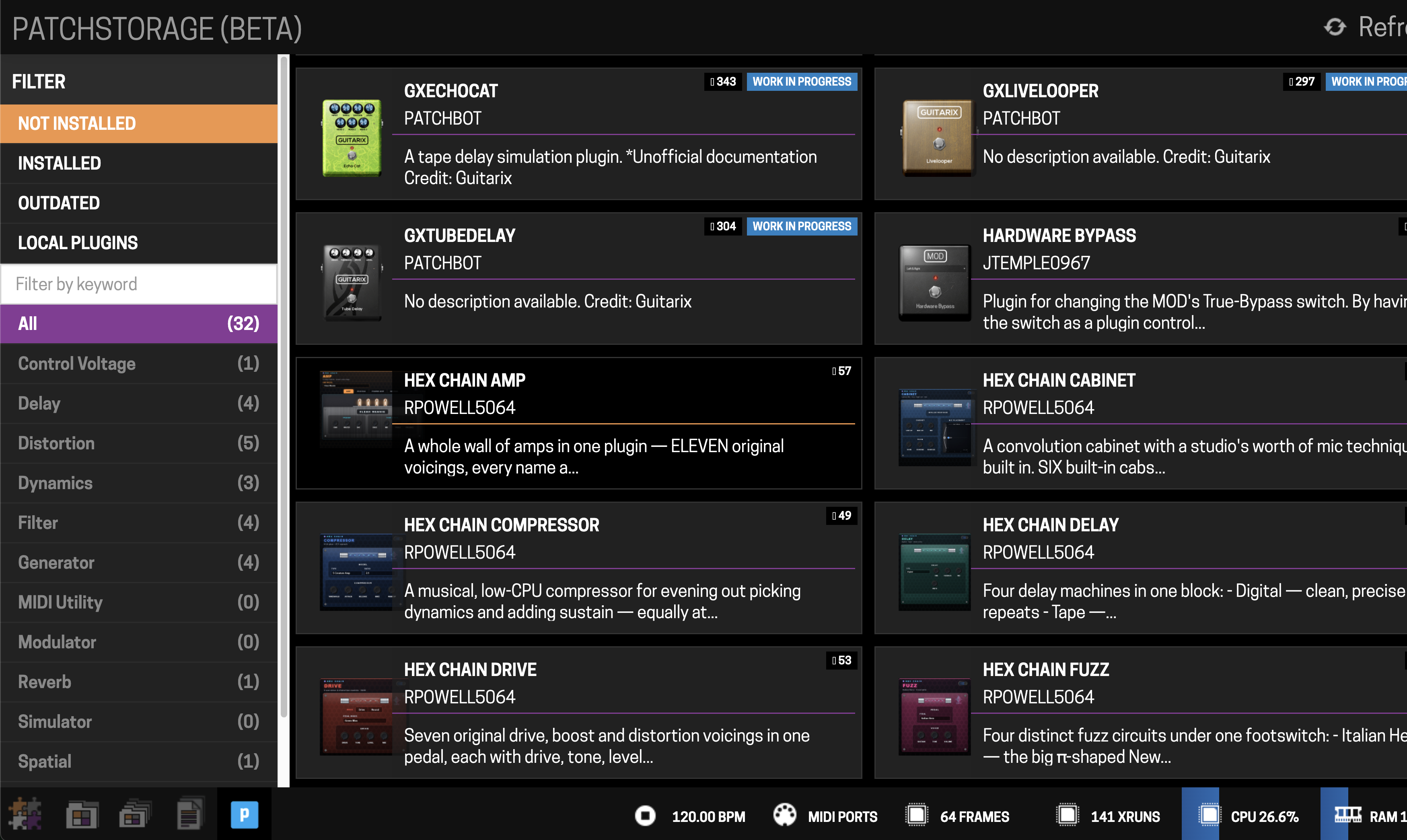 Browsing plugins on the Patchstorage tab