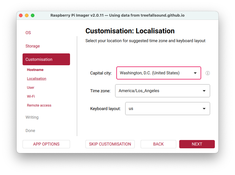 Localisation dialog with examples shown