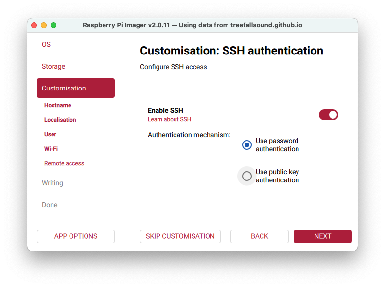 SSH dialog with SSE enabled and password authentication