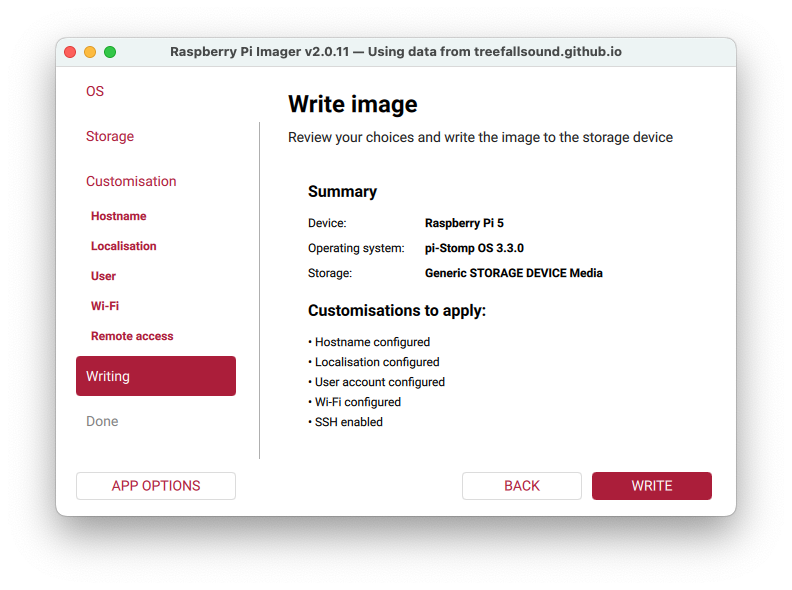 Write image dialog